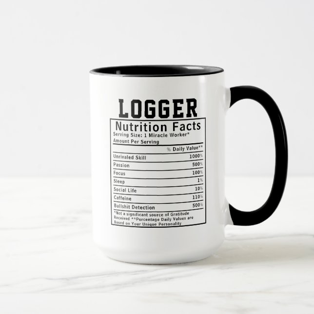 Caneca Funny Logger Nutrition Facts Forestry Worker Gift (Direita)