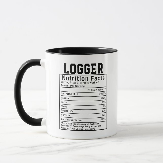 Caneca Funny Logger Nutrition Facts Forestry Worker Gift (Esquerda)