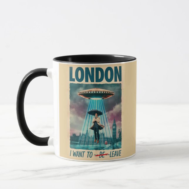 Caneca Funny London Alien Abduction Retro Sci-Fi Poster (Esquerda)