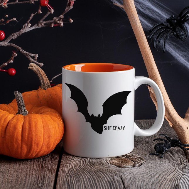 Caneca Funny Minimal Halloween Black Bat Crazy (Criador carregado)