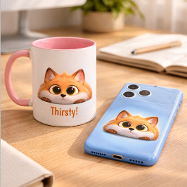 Caneca Funny Peekaboo Fox "Thirsty!" Cute Office Gift