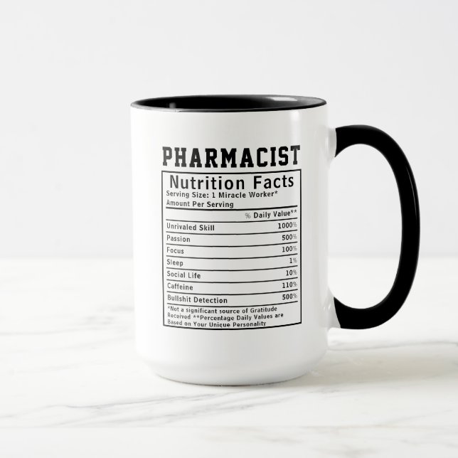 Caneca Funny Pharmacist Nutrition Facts Healthcare Gift (Direita)