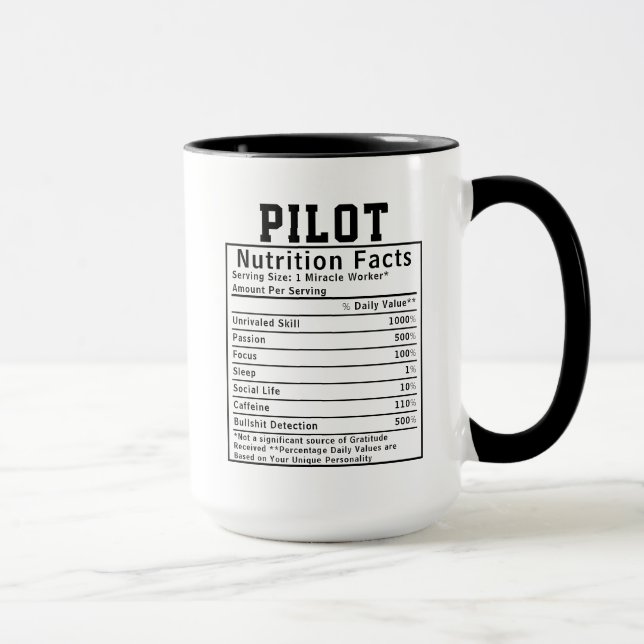 Caneca Funny Pilot Nutrition Facts Airline Crew Gift (Direita)