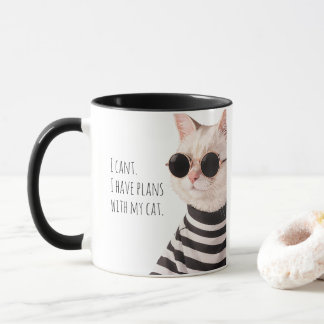 Caneca Funny Plans With My Cat Cute Drawing Typography