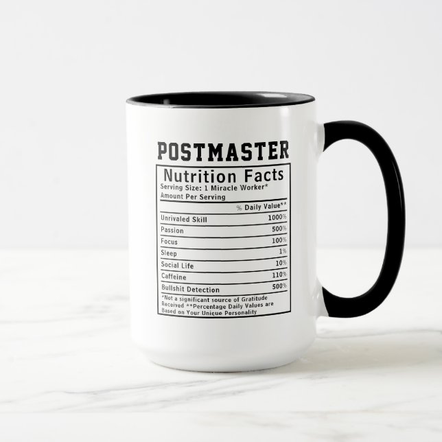 Caneca Funny Postmaster Nutrition Facts Mailroom Gift (Direita)