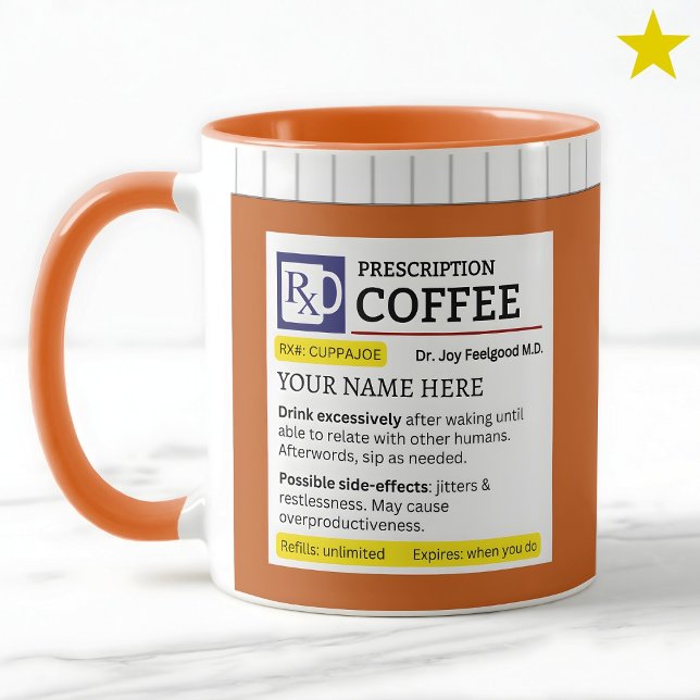 Caneca Funny Prescription Bottle Custom Name Coffee (Criador carregado)