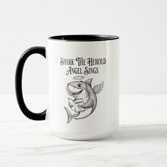Caneca Funny Quirky Shark The Harold Angel Sing Christmas (Esquerda)