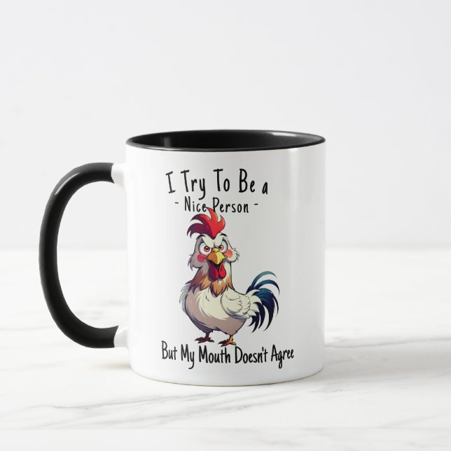 Caneca Funny Rooster Sarcastic Pun Coffee Mug - Bad Mouth (Esquerda)