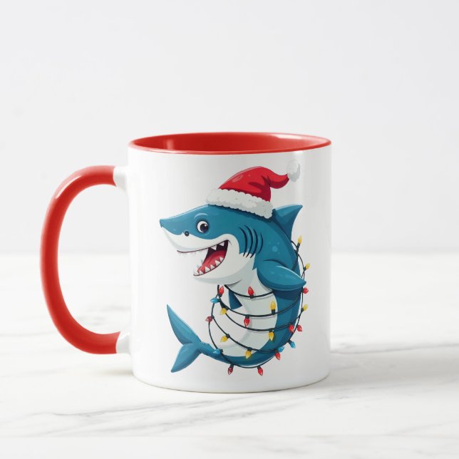 Caneca Funny Shark Wearing Santa Christmas Hat  (Esquerda)