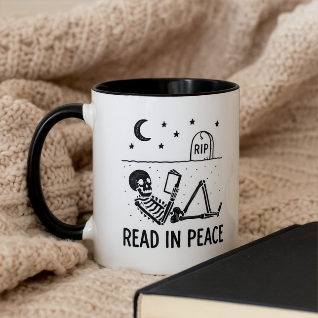 Caneca Funny Skeleton Read in Peace for Avid Book Readers (Criador carregado)