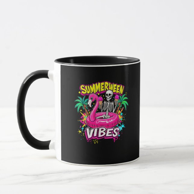 Caneca Funny Skeleton Summerentre Vibes Flamingo Piscina  (Esquerda)