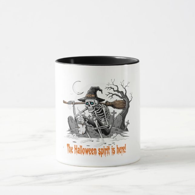 Caneca Funny Skeleton Witch Drinking Coffee | Spooky Hall (Centro)