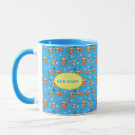 Caneca Funny Sloth Hearts Floral Blue Patterno | Adiciona