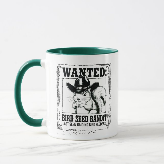 Caneca Funny Squirrel Wanted Poster | Bird Seed Bandit Co (Esquerda)