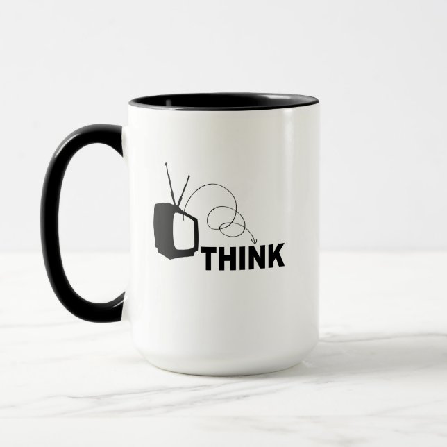 Caneca Funny think thunk outside idiot box tv television  (Esquerda)
