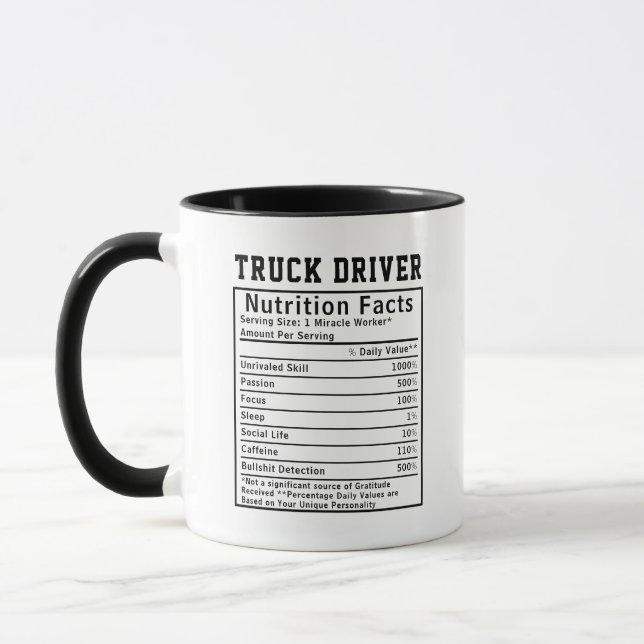 Caneca Funny Truck Driver Nutrition Facts Logistics Gift (Esquerda)