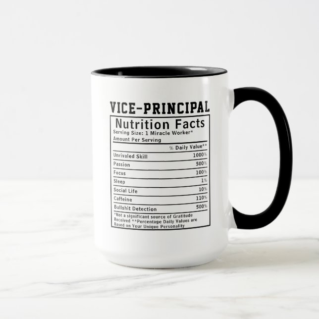 Caneca Funny Vice-Principal Nutrition Facts Staff Worker  (Direita)
