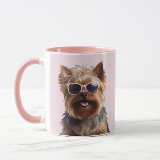 Caneca Funny Yorkshire Terrier com óculos escuros (Esquerda)