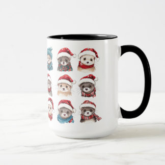 Caneca Furões Adoráveis em Chapéus de Natal