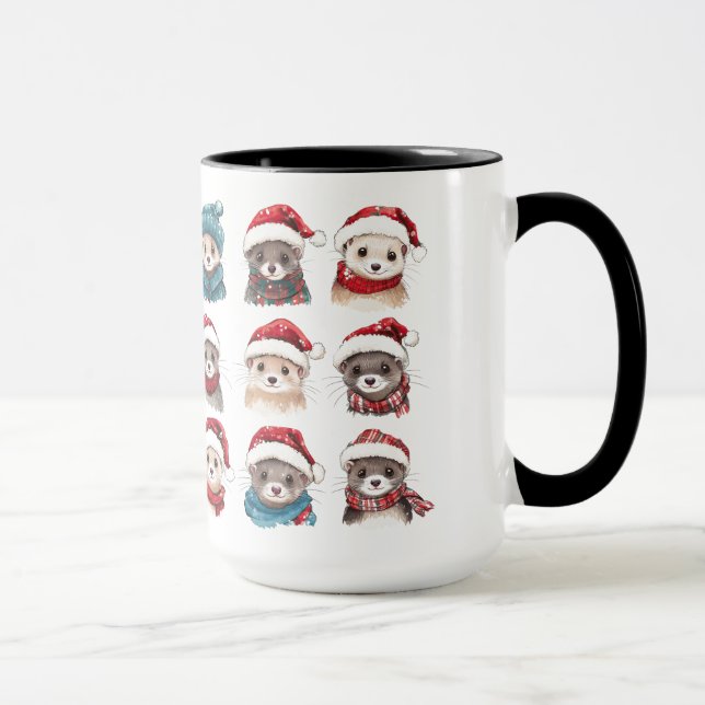 Caneca Furões Adoráveis em Chapéus de Natal (Direita)