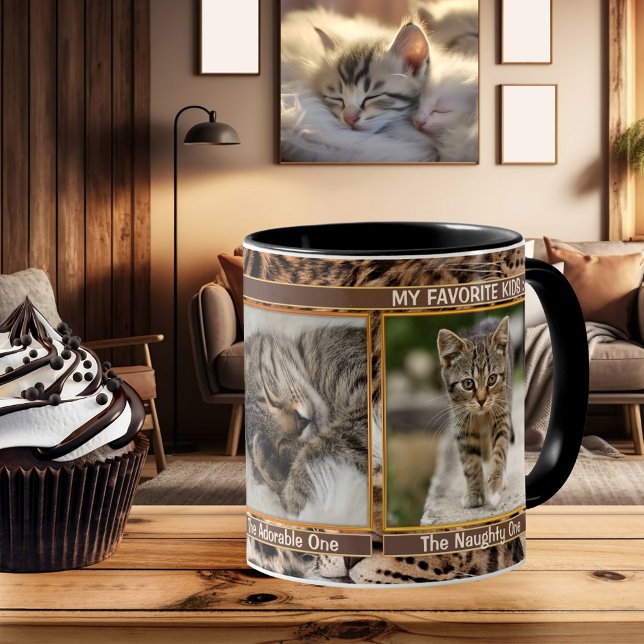 Caneca Furry Purry 3 Cat Fotos Personalizadas (A delightful gift for cat lovers: a personalized mug featuring 3 of your own favorite cat photos)