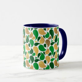 Caneca Fusão do Padrão Festivo Verde e Dourada