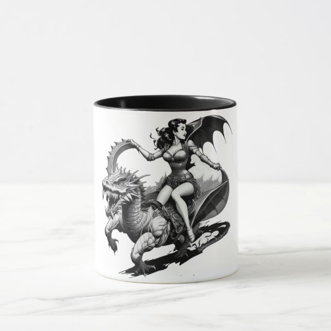 Caneca Fusão Retro Fantasy: Rapariga Andando De Dragão (Centro)