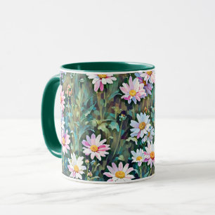 Caneca Fuseleiras Rosa Daisy Flowers Garden Daisiers Taça