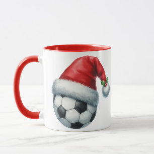 Caneca Futebol usando um chapéu de Papai Noel
