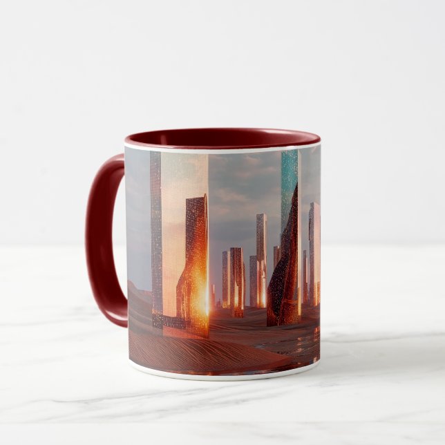 Caneca Futuristic Surreal Mirror Towers In Desert (Frente Esquerda)