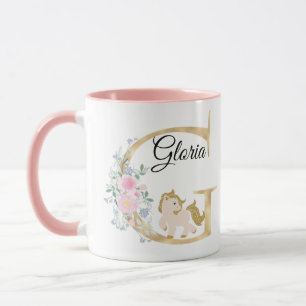 Caneca G letra monograma personalizado de nome com pônei