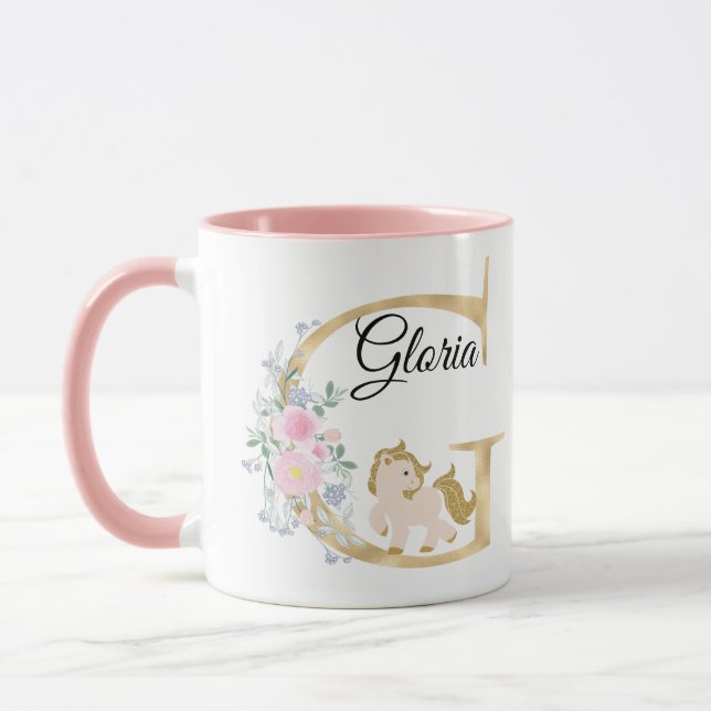 Caneca G letra monograma personalizado de nome com pônei (Esquerda)