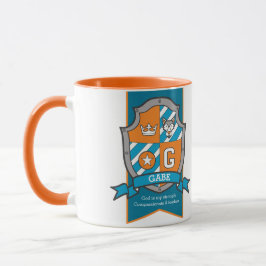 Caneca Gabe letra G crista laranja azul-esverdeado signif