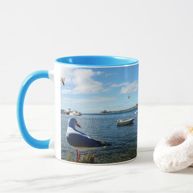 Caneca Gaivota, Barcos E Oceano, (Com Donut)