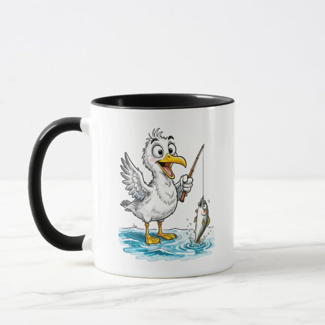 Caneca Gaivota Pescando com Vara em Água Rasa (Esquerda)
