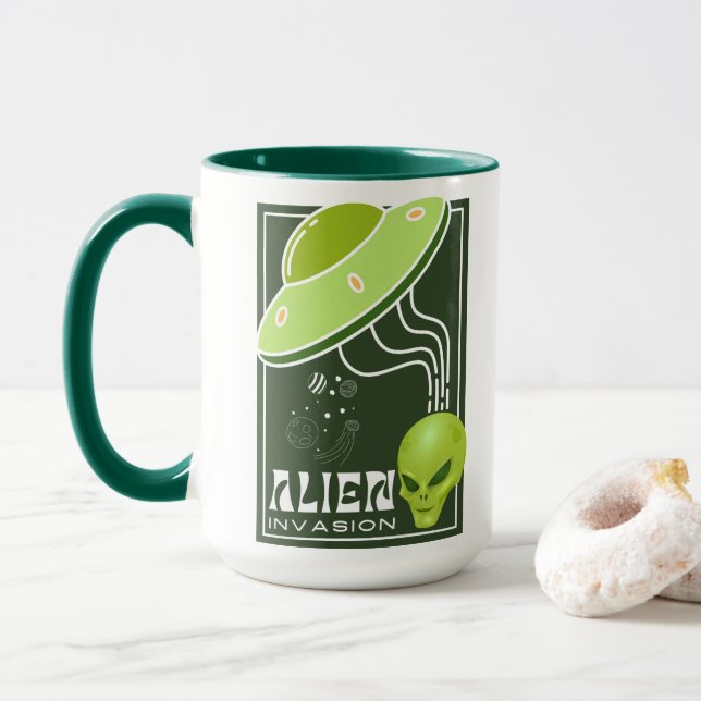 Caneca Galáxia OVNI da invasão da alienígena (Com Donut)