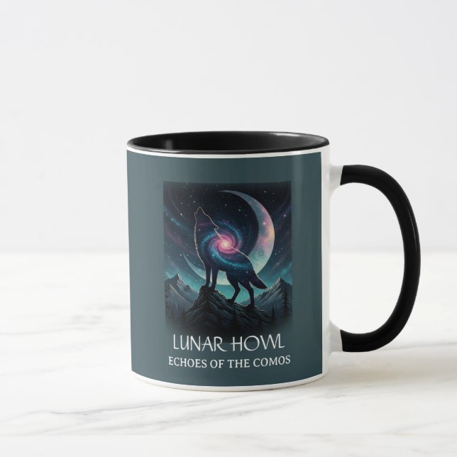 Caneca Galaxy Wolf Silhouette with Mystical Nebula Moon (Direita)