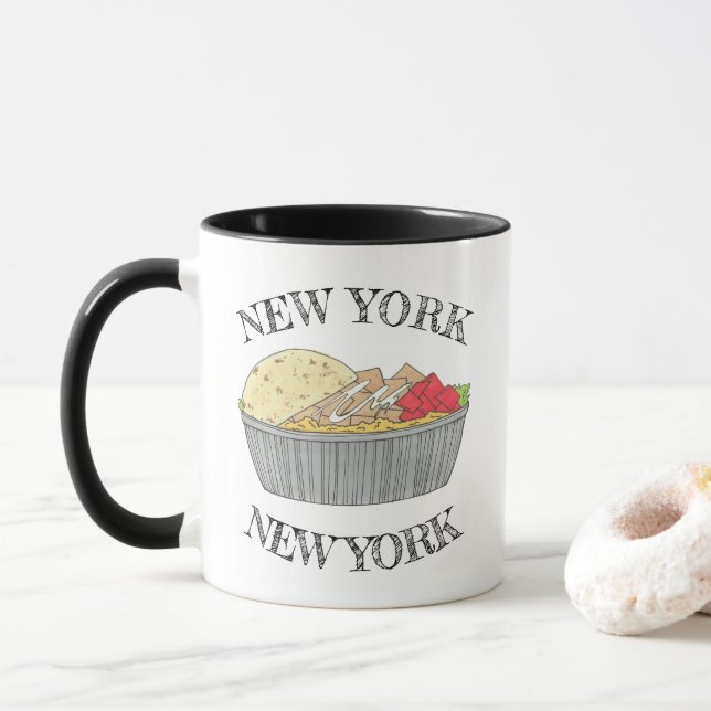 Caneca Galinha e Pedra de Arroz NYC Halal Cart Comida (Com Donut)