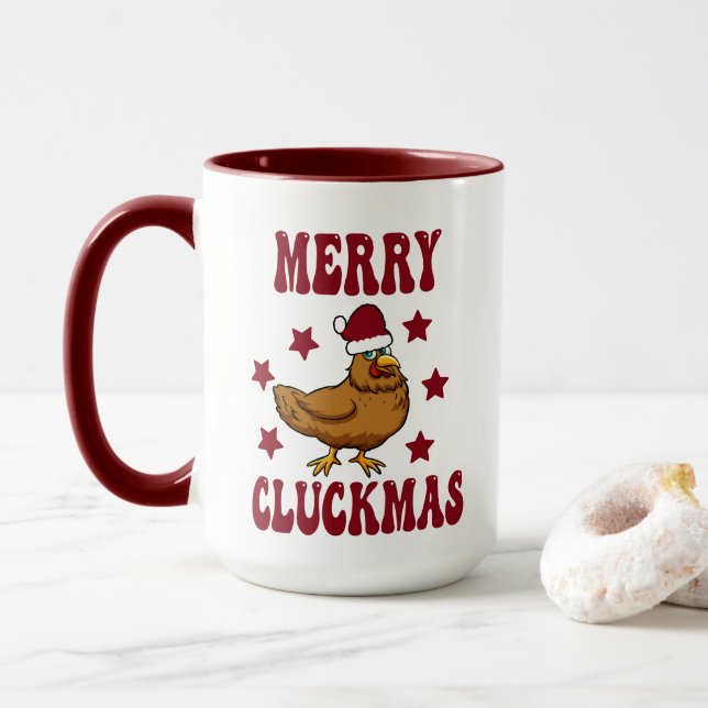 Caneca Galinha Furiosa dos Cluckmas da Feliz de Natal (Com Donut)