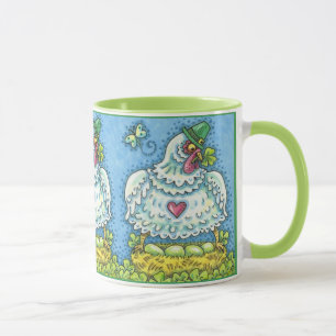 CANECA GALINHA IRLANDESA ENGRAÇADA, OVOS VERDES E TREVOS