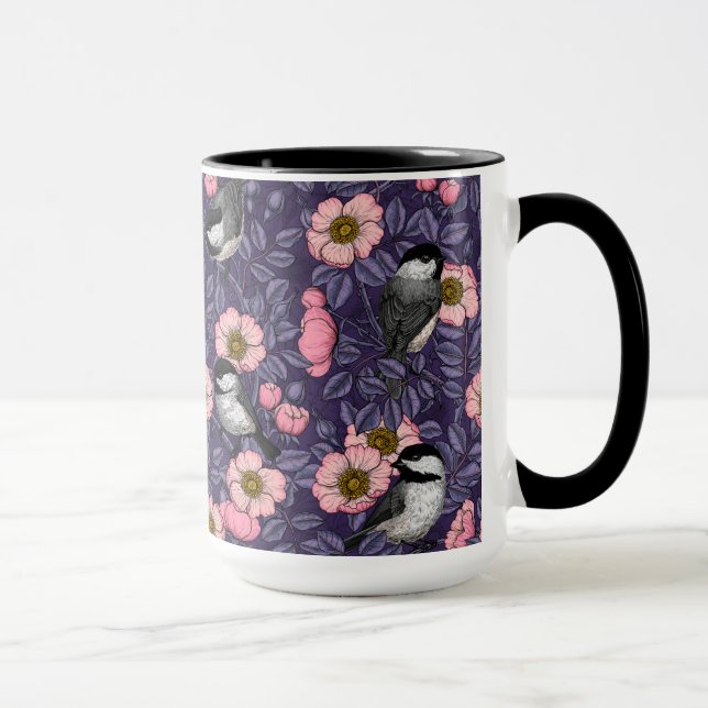 Caneca Galinhas na rosa selvagem de rosa e violeta (Direita)