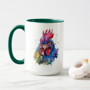 Caneca Galo de Campo em Estilo Aquarela