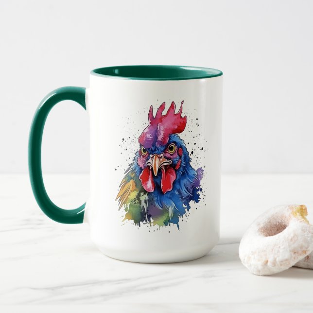 Caneca Galo de Campo em Estilo Aquarela (Com Donut)
