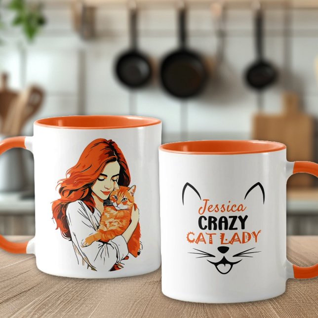 Caneca Gama de Gato Louca e Personalizada Laranja (Criador carregado)