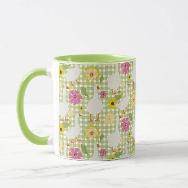 Caneca Gansos Cutos Com Flores Desenhadas À Mão - Verific (Esquerda)