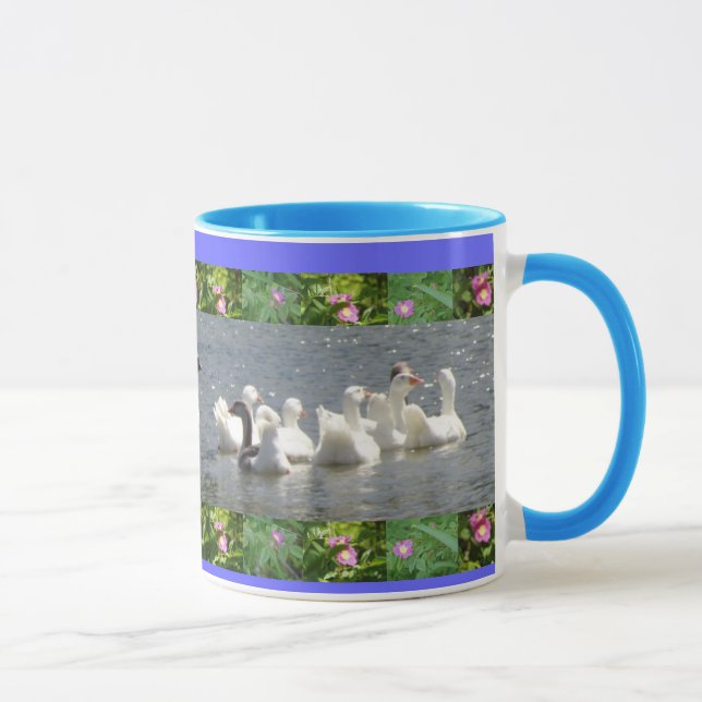 Caneca gansos na água com beira floral (Direita)