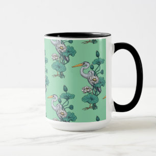 Caneca Garça no Jardim do Lótus Branco sobre jade