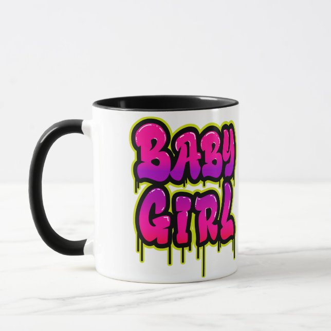 Caneca Garota Bebê Derrubando Arte Pintura Rosa Verde (Esquerda)