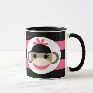 Caneca Garota Bonita Boca Macaco Preto Tiras Rosa Negras