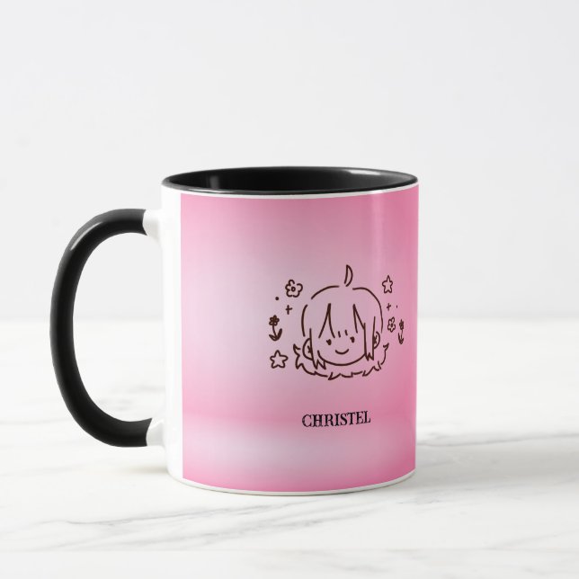 Caneca Garota Bonita, Rosa, Rosa, Personalizada (Esquerda)